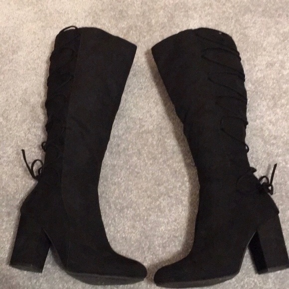 SO Shoes - lace up black thigh high boots